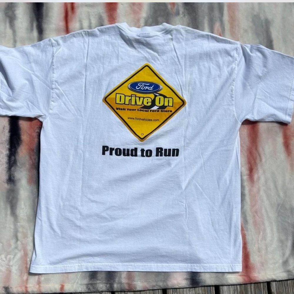 2006 Ford Drive On, Proud To Run white and yellow t-shirt Size 2Xl